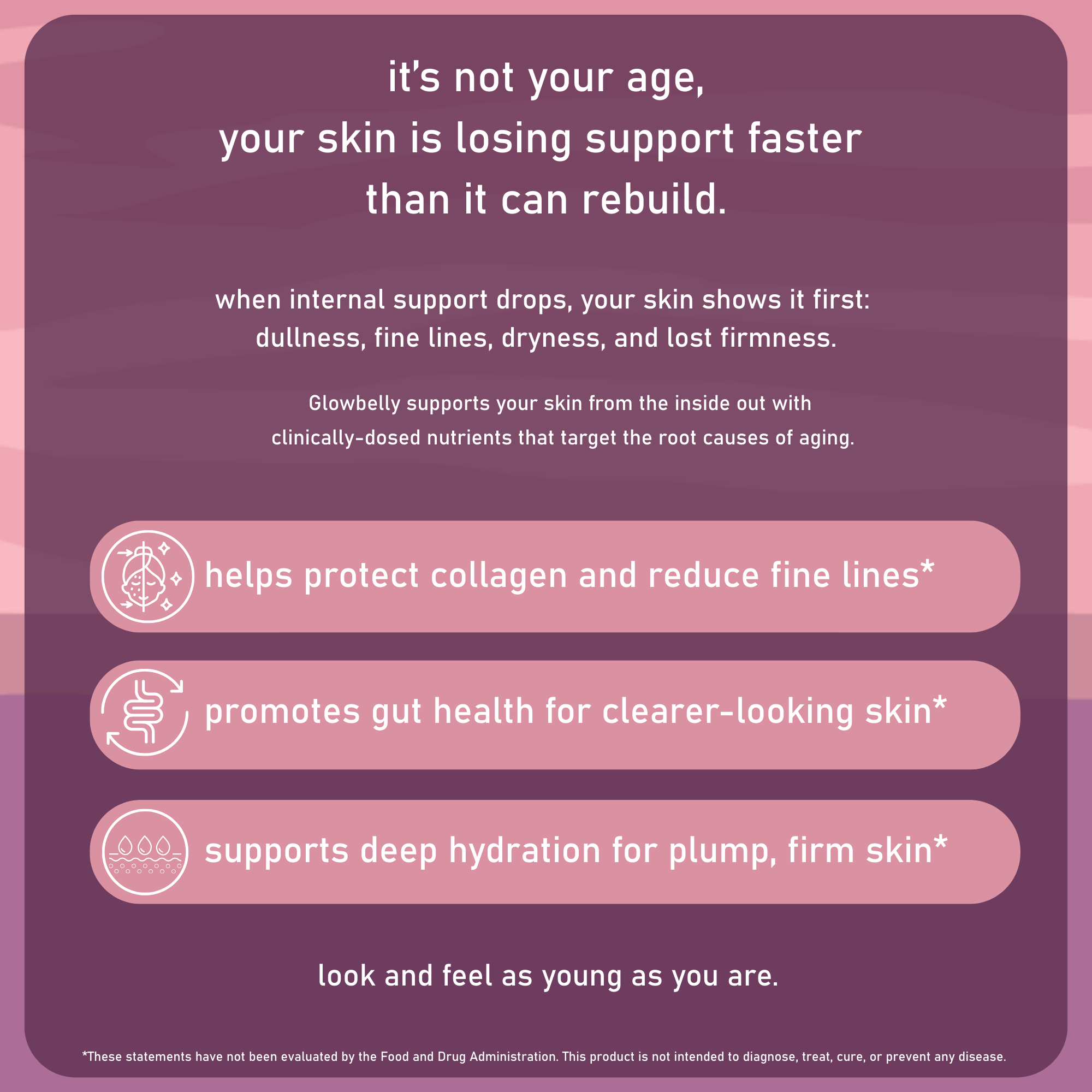 Glowbelly gut skin supplement helps protect collagen and reduce fine lines